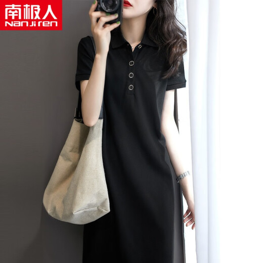 Nanjiren dress women's mid-length spring and summer wear 2021 new Korean fashion versatile trendy sports and casual style polo collar shirt skirt NRC413-801-Black M