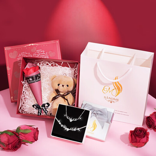 Jianlu Yulu You You Silver Necklace Women's Light Luxury High-end Pendant Bracelet Birthday Chinese Valentine's Day Gift for Girlfriend All the Way You Have Silver Necklace Bracelet Set-Certificate