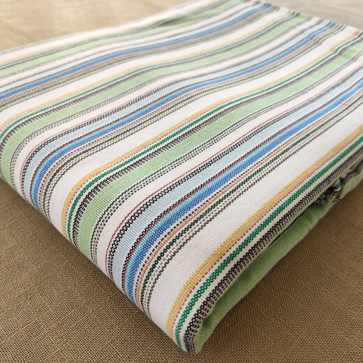 加厚山东纯棉老粗布亚麻棉麻床单单件三件套特厚100全棉老式高端 浅绿细条【凉席+枕套】 1.5m(5英尺)床