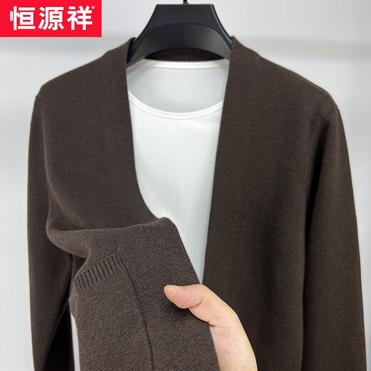 
Hengyuanxiang high-end cardigan jacket men's mulberry silk V-neck sweater knitted sweater shawl autumn and winter men's fashion sheep shirt black 170/L