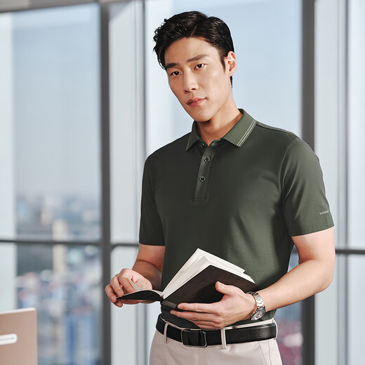 YOUNGOR short-sleeved POLO shirt men's lapel cool fabric instantly cools, skin-friendly, smooth and breathable 2025 olive green VSET533129PCA L (recommended 135-150 Jin Jin equals 0.5 kg)
