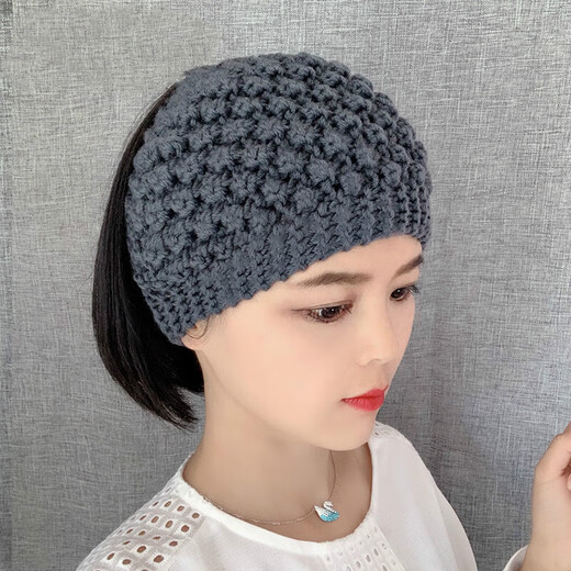 Knitted wool headband Korean headwear wide-brimmed elastic personalized braided European and American autumn and winter warm headscarf headband hat dark khaki pineapple flower