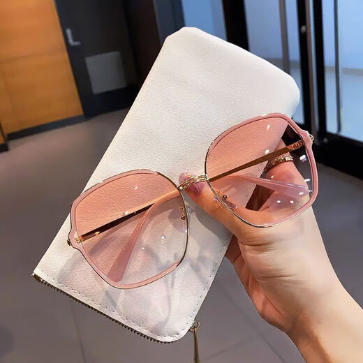 Mijilin 2022 new style sunglasses for women, sun protection, slimming, large frame, fashionable Korean version, Internet celebrity, same style, versatile sunglasses, transparent pink, glasses + mirror box + mirror cloth