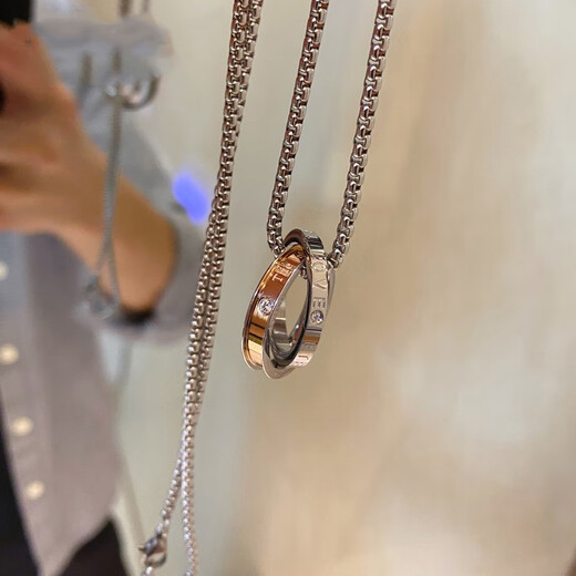 MZMZ platinum necklace men's pt950 platinum trendy double ring pendant for boyfriend birthday gift Valentine's Day light luxury model-fashionable double ring necklace