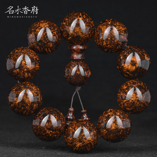Mingmuxiangfu Hainan Huanghuali 25mm water ripple tiger skin pattern Buddhist bead bracelet for men No. D8010