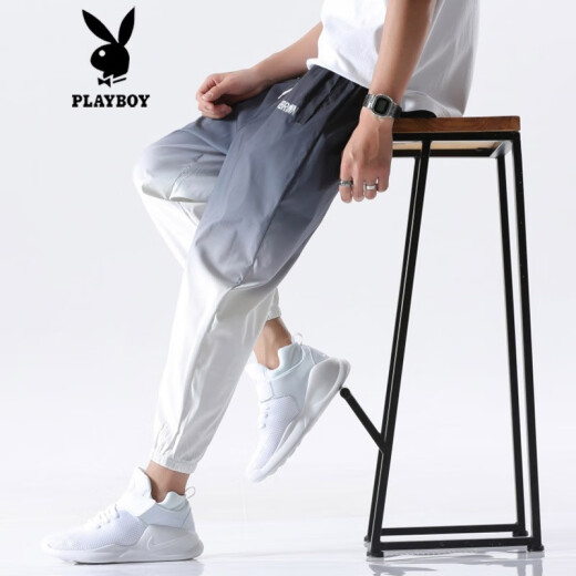 Playboy (PLAYBOY) pants men's spring nine-point harem leggings Korean style trendy loose gradient casual trousers gray L