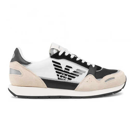 Armani (Armani) Chaussures décontractées masculines classiques Ea Eagle Logo Lace-Up Low-top Sneakers à la mode Big-name pour hommes Rice Rice Black Color Combination X4x537 (Q826) Taille 41,5