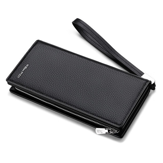 Williampolo King Paul Münzbriefbeutel Männer Langer Reißverschluss Echtes Leder Brieftasche große Kapazität Multi-Seife Mobile Handy kleine Handtasche Schwarzes Litschier Muster Englisch Standard 16 Karten inklusive Handband