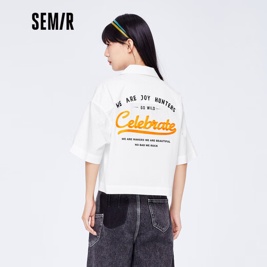 Semir National Treasure Semir short-sleeved shirt women's short embroidered loose summer personalized letter top trendy white 1100 150/76A/XS