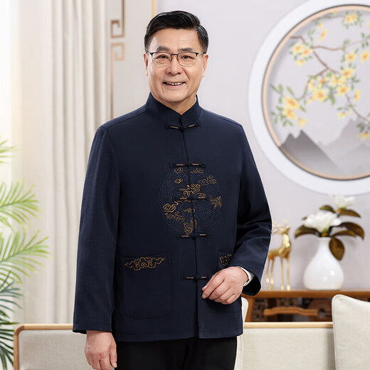 新年新款唐装男老年爷爷奶奶春秋夹克外套中国风本命年高品质套装 红色 9230【单上衣】 XL /180【推荐135-150斤】
