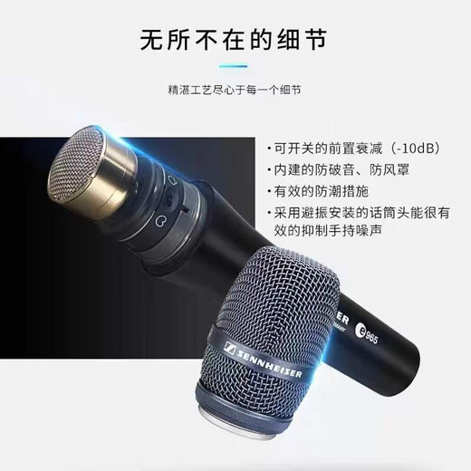 SENNHEISER森海塞尔E825 835 845S 935 945 965麦克风直播K唱歌演出弹唱话筒 E965+2米卡侬线【正品全新】