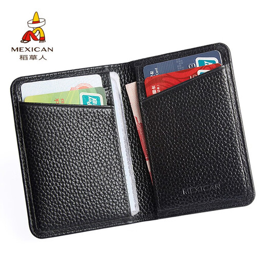 Tarjeta de espantapájaros Bolsa de cuero genuino para hombres Mini Mini Small Card Bag Suptor de tarjetas de presentación Simple Licencia de conducir Caso de cuero Totador de tarjeta portátil Negro (Mini Style 6 Ranuras de tarjetas)