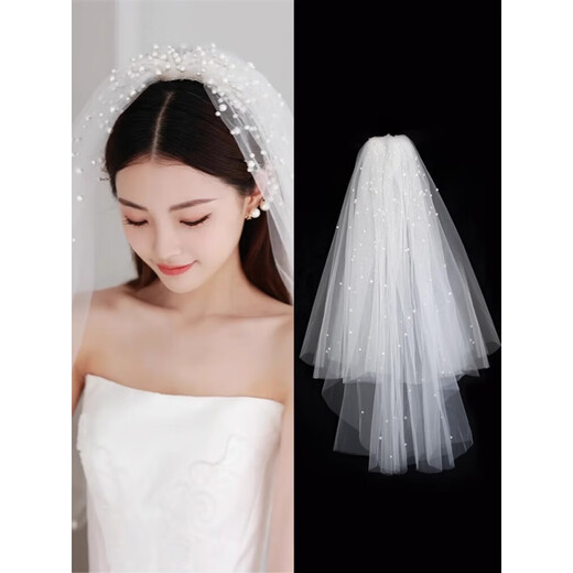 Bhiodha quality veil bride main wedding dress wedding certificate marriage proposal engagement super fairy fluffy headwear photo studio photo shoot 60cm white double layer plain yarn about 70cm - lighter and more elegant
