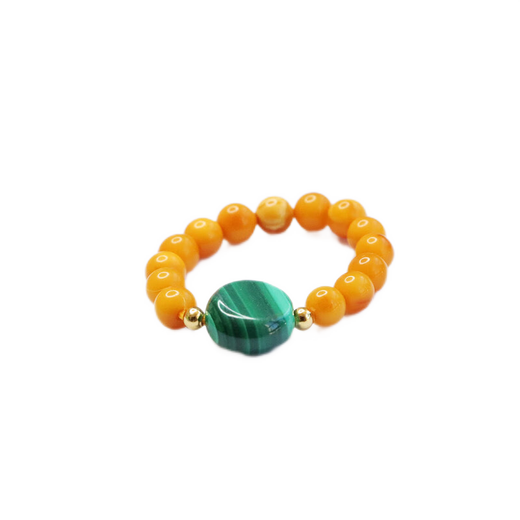 Qichangtang Beeswax Ring Chicken Oil Yellow Old Material Honey Full Wax Amber Malachite Finger Ring for Girlfriend Birthday Gift for Wife Beeswax Ball Bead Malachite Elastic Finger Ring About 4mm