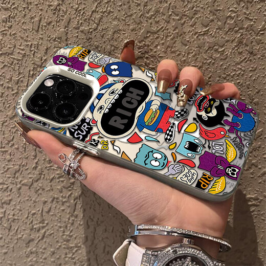 Du Fanna trendy brand graffiti magnetic suction suitable for Apple 16 mobile phone case 14plus boys 13 creative iPhone 15 personality 11promax cartoon 12 couple anti-fall full package silicone black [magnetic suction case] RlC trendy brand graffiti iPhone 16 Pro Max
