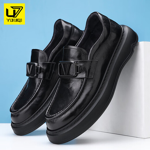 U7 Brand Chaussures masculines Summer British British Formal Cuir En cuir Chaussures For Men 2025 Nouveau véritable chaussure en cuir d'un pied noir A831-308-F8 40 Chaussures en cuir Taille standard