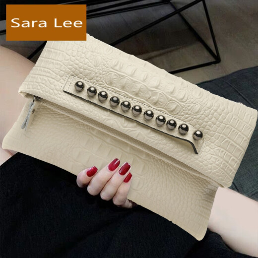 SaraLee Brand Small Clutch Feminine 2020 New Fashion Socialite Liu Ding Clutch Bag Folding Large Capacity Clutch Bag Crocodile Pattern Beige