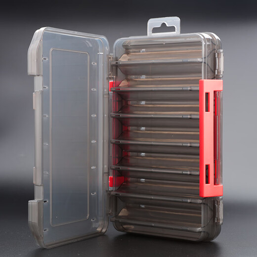 Juliqiang double-sided lure box, fake bait box, Mino pencil storage box, multi-functional double-sided front and reverse accessory box, portable storage box, double-sided lure box, 19.5*13*3.5cm, red buckle