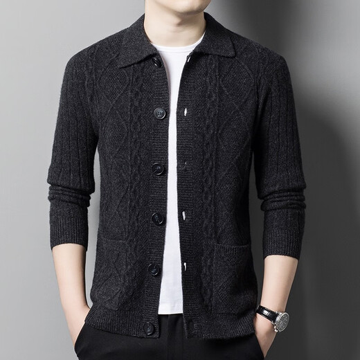 Kangaroo Herrendicke Strickjacke, Herbst- und Winter warmes Revers Reißverschluss, echter Pocket-Strickpullover, mittelgrau 175/xl/115 (empfohlen 140-160jin [Jin ist gleich 0,5 kg])