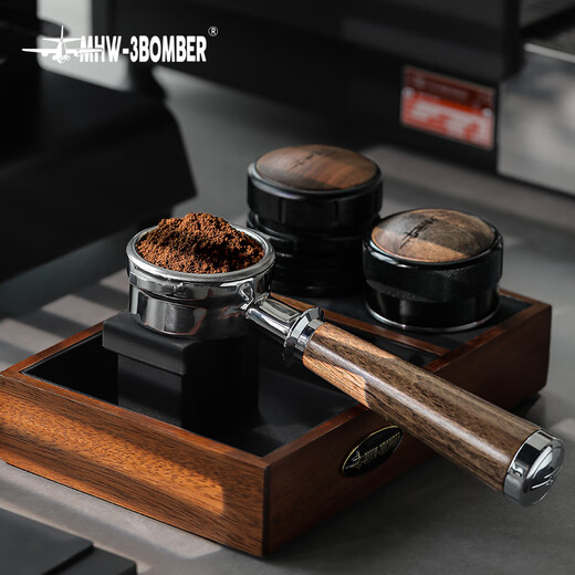 MHW-3BOMBER Bomber Solid Wood Bottomless Handle Bo Fu/E61/La Ma Extraction Modified Coffee Machine Accessories Solid Wood Bottomless Handle-58mm Universal-Three Ears