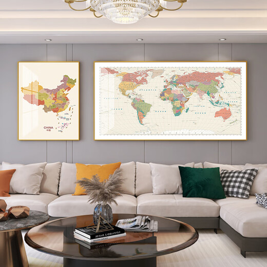 
Taoran North Road China World Map Chinese and English Decorative Painting Living Room Hanging Painting Study Geographic Wall Painting Conference Room Office Mural 16851-S/11727 (Chinese and English Version) 60*80/160/80 Oil Canvas Screen/Black Frame