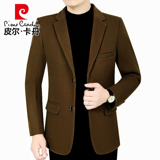 Pierre Cardin middle-aged men's suit thick non-iron casual slim casual single suit solid color woolen suit jacket autumn and winter burgundy L 175/76 recommended 110-125Jin Jin equals 0.5 kg