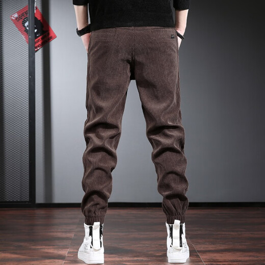 Gu Xiansen's leg-tie casual pants men's loose harem pants men's spring and autumn large size stretch corduroy men's pants boys' leg-tie pants black XL (155-170Jin [Jin equals 0.5 kg])