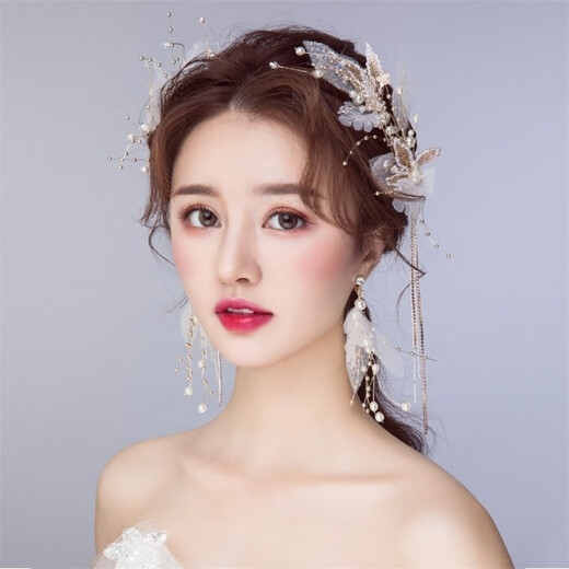 Hai Yiduo Wedding Tossress Accesorios para el cabello Juego de diadema coreana Toast Clothing Accesorios para el cabello Accesorios de vestimenta china Bride Forest White [Swear más pendientes]