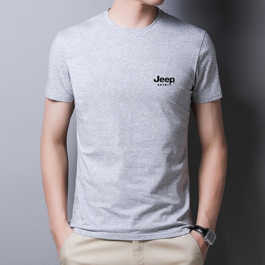 JEEP SPIRIT吉普短袖T恤男士上衣服夏季潮流纯色休闲半截袖冰丝百搭半袖服装 9922黑色 L (110斤-125斤)