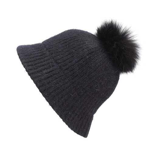 Maria Gucci (MARJA KURKI) Warm Fisherman Hat Women's Rabbit Fur Ball Basin Hat Fashion Face Shaping Bucket Hat Whispering Softly 6MM471199 Black