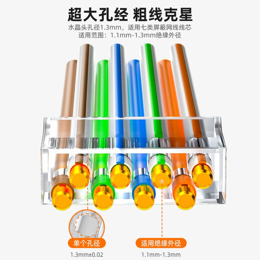 Classe Shanze 7 10 Gigabit Copper Shell Socké Tiède à deux pièces Crystal Head Ftp 10 Gigabit Network RJ45 Tête avec clip de queue Cadre de fil 1,3 mm Convient pour 1,1 mm-1,3 mm Trou d'isolation Diamètre Catégorie 7 [Blindage 50U] 5 pièces / installation WL-1050