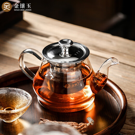 Gold inlaid jade teapot, heat-resistant glass teapot, Kung Fu tea set, filter liner, Yafeng teapot 500ml