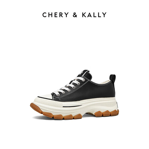 CHERY KALLY轻奢潮牌高级感女鞋新款厚底鞋女时尚头层牛皮休闲鞋增高板鞋 黑色 36