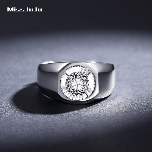Miss JuJu PT950 platinum ring for men, fashionable platinum wide face men's ring, diamond-shaped imitation diamond turned flower ring, weight 13.62g