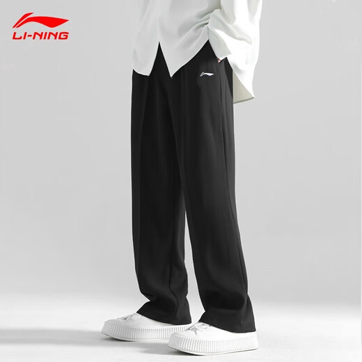 Li Ning sweatpants men's autumn and winter new velvet thickened warm men's trousers casual loose large size straight sports trousers black-straight trousers plus velvet style XL