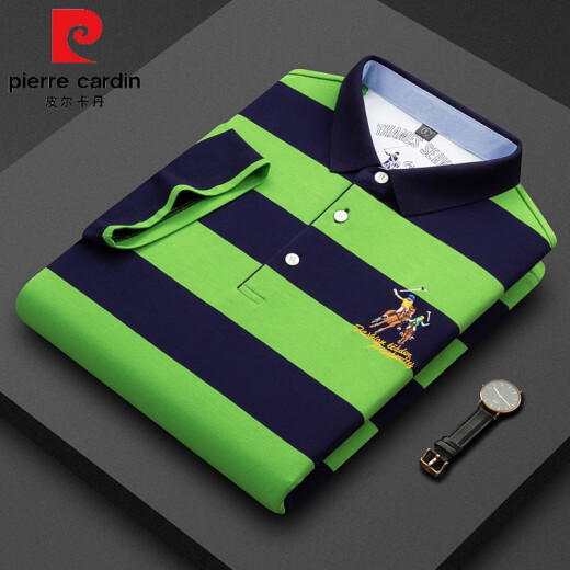 皮尔卡丹（pierre cardin）品牌夏季新款中年男士纯棉短袖t恤修身商务翻领条纹打底衫 3882白色 M