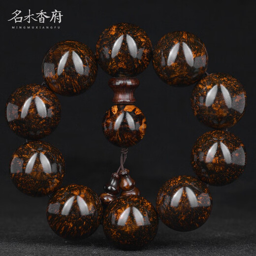 Mingmuxiangfu Hainan Huanghuali 25mm water ripple tiger skin pattern Buddhist bead bracelet for men No. D8010