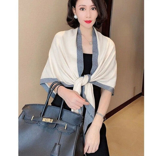 BIFITY新品高级感针织披肩夏季空调房围巾女保暖时尚韩版超大三角巾春秋 三角巾披肩--米色