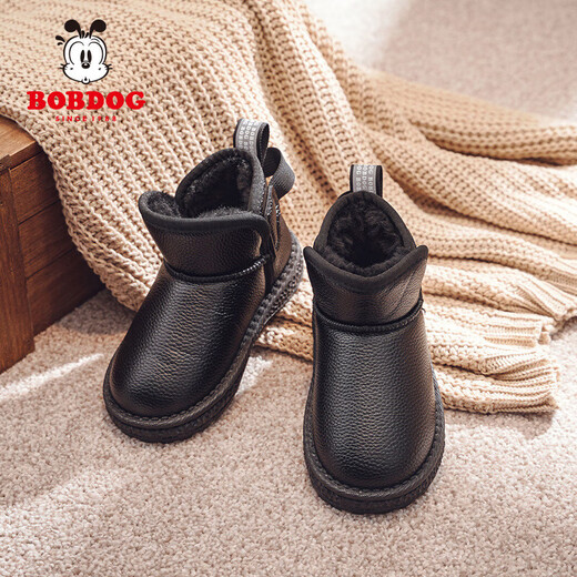 BOBDOG BOBDOG children's shoes girls boots winter soft sole plus velvet children's snow boots B16515030 black 26