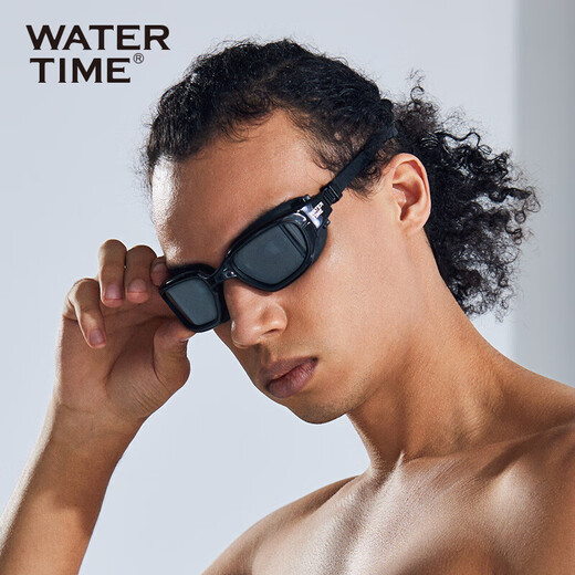 WATERTIME/水川 泳镜近视防雾大框游泳镜男女游泳眼镜专业训练黑色300度