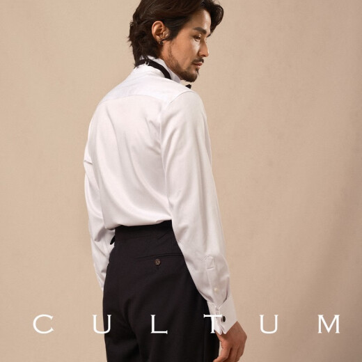 CULTUM竹纤维风琴褶法式叠袖口机翼领宴会婚礼礼服伴郎衬衫男长袖衬衣 白色风琴褶 L