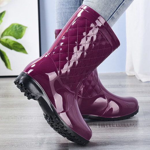 焗潭时尚中筒成人防滑雨鞋女外穿踩水胶鞋厨房工作套鞋加厚雨靴防水鞋 杏色 37 (235mm)