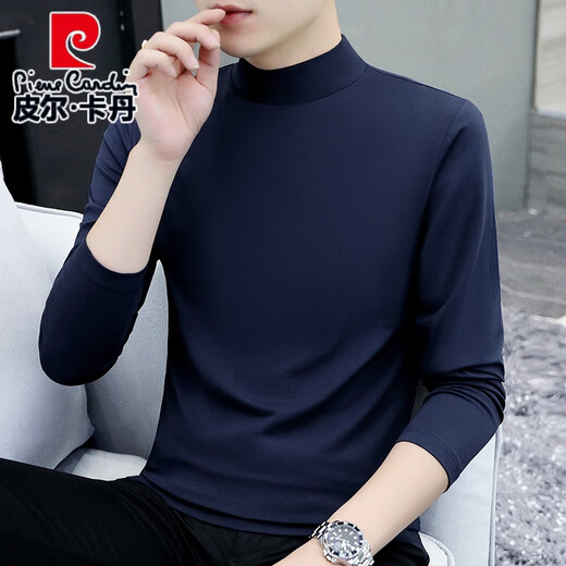 Pierre Cardin pure cotton autumn and winter half turtleneck bottoming shirt men's slim fit long-sleeved T-shirt mid-collar men's autumn coat outer wear YPT192 black half turtleneck 3XL recommended 160-175Jin Jin equals 0.5 kg
