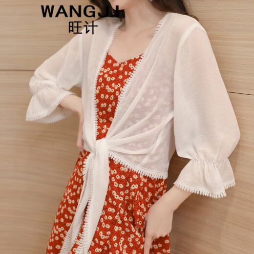 Wangji small shawl summer white chiffon cardigan thin outer short blouse small coat temperament chiffon coat small shawl white M