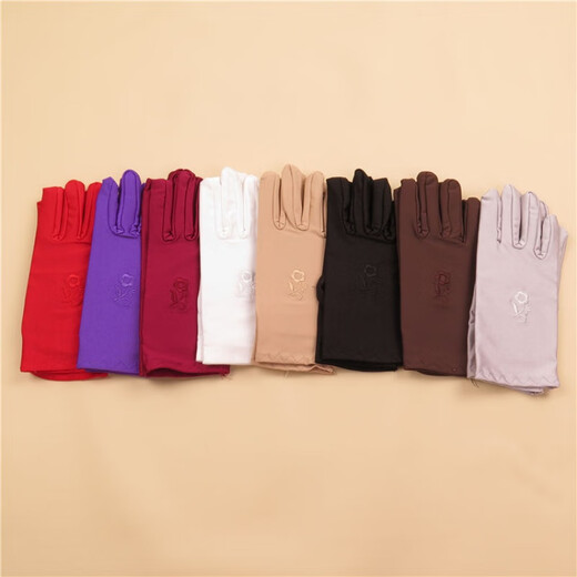 Ainuodeng summer thin gloves for women short embroidered driving gloves spandex solid color elastic etiquette gloves autumn women's gloves spandex embroidery: 1 light gray + 1 beige [2 double packs]