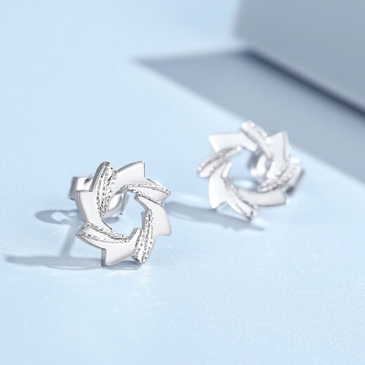 TTMIX platinum pt950 earrings for women, white gold whirling windmill earrings, shiny earrings for my wife 3.3-3.5g
