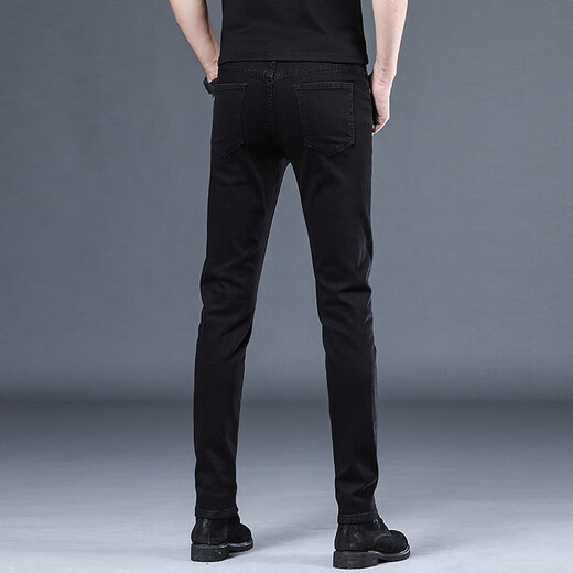 Romon Ice Oxygen Bar does not fade black jeans men's slim-fitting trend 2025 summer elastic small feet casual trousers 1048 black gray small feet size 30
