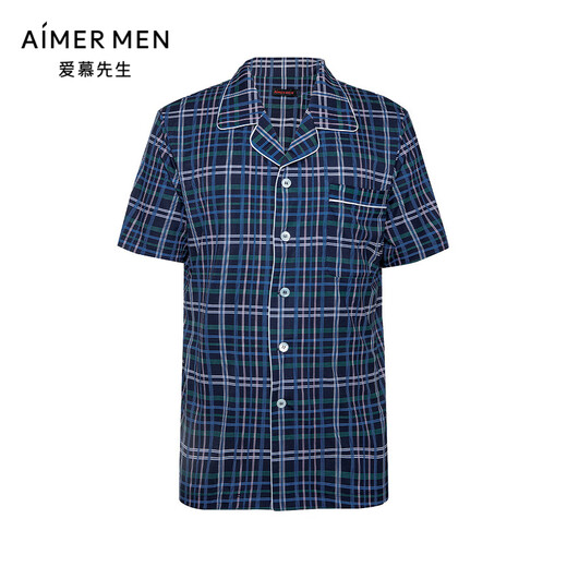 Sr. AIMU [mismo estilo en el centro comercial] 22SS indulgente seda a cuadros sedoso pijama de pijamas cardigan de manga corta NS41F684 Blue a cuadros de color azul oscuro YH8 L (170)