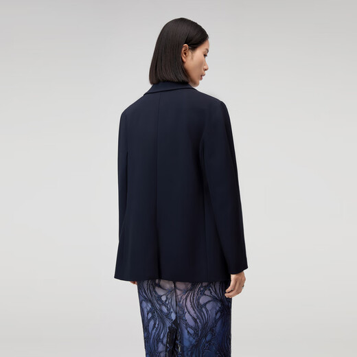 OVV Autumn and Winter Hot Sale Women's Crisp One-Button Flat Lapel Casual Commuting Single-piece Suit Jacket Navy (Solid Color) B1 M