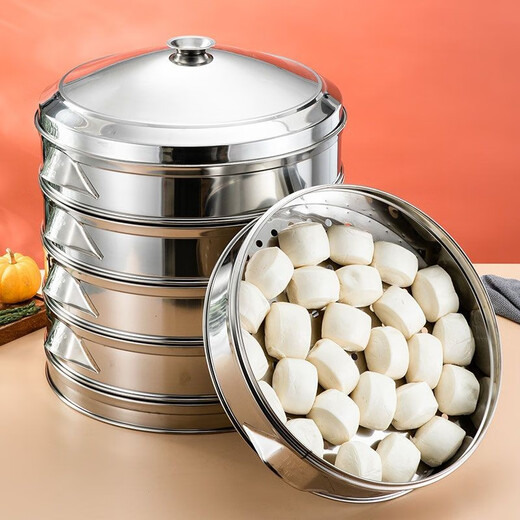 Yanxing stainless steel pot steamer steamer household large capacity steamed buns double three multi-layer large steamer extra large commercial thickened hole shape (1 layer steamer + cover + ring) 40cm